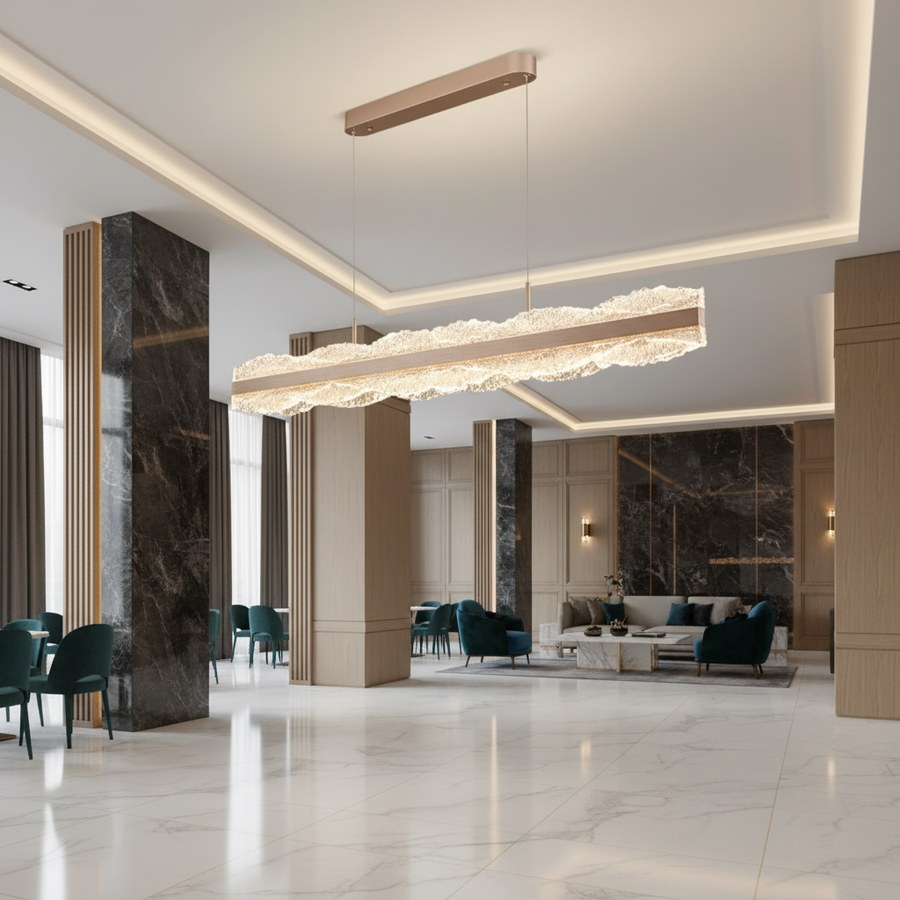 Suspended LED chandelier with remote control NIVALIS 55W, Length 120cm, Cold/Warm/Neutral light, Dimmable, Height Adjustable, Gold