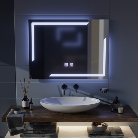 Rectangular LED mirror, 80x60cm, ECLISSA Touch, Demister System, Dimmable