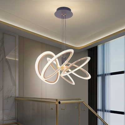 Suspended LED chandelier with remote control RIMINI 85W, 5 Elements, Cold/Warm/Neutral light, Dimmable, Gold