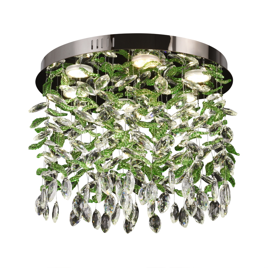 Crystal LED Chandelier LLC211/400GN Round, 22W, Cold/Warm/Neutral Light, Green Crystals, Shiny Chrome
