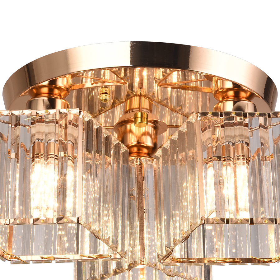 Sasha Modern Classic Chandelier, LC117/3GD, 3x E27, Metal and Crystal, Gold, Lampshade
