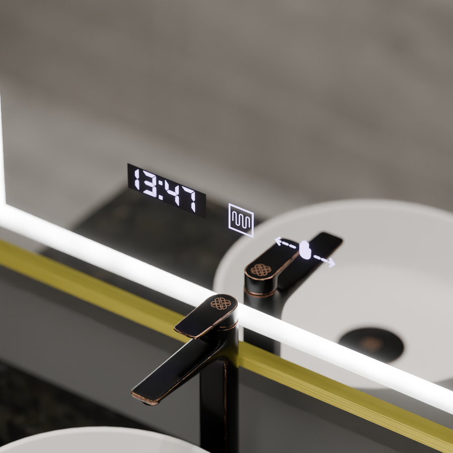 Mirror LED rectangular 75x90cm Verite Royale Gold Motionglow Marcello Dimable Clock Defrosting System
