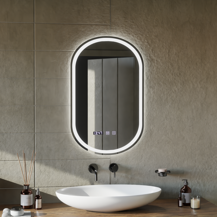 Wilhelm Touch LED Mirror with Defog System, Clock and Temperature 50x80 cm