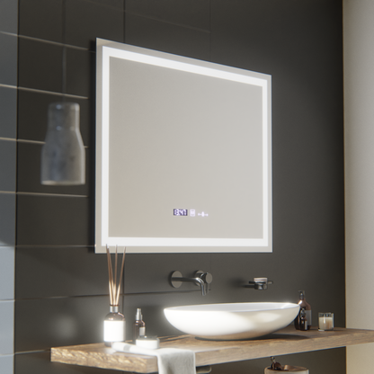 Rectangular LED mirror, 100x75cm, Verite MotionGlow Marcello, Demister System, Clock & Thermometer, Dimmable