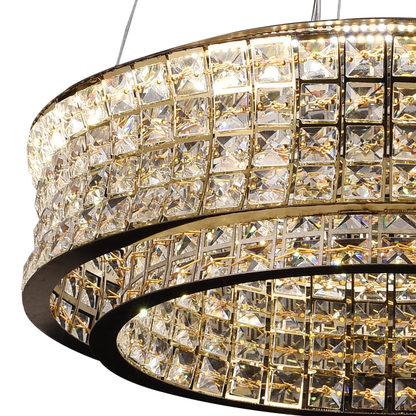 LED Chandelier LLC130/1CH, Crystal and Metal, 31W, 1 Circle, Dimmable, Adjustable Height, Cold/Warm/Neutral Light, Luxurious Lighting