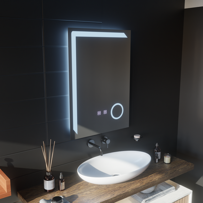 Manfred Touch LED Mirror Defog System, Clock and Temperature 60x80 cm Cosmetic Magnifier