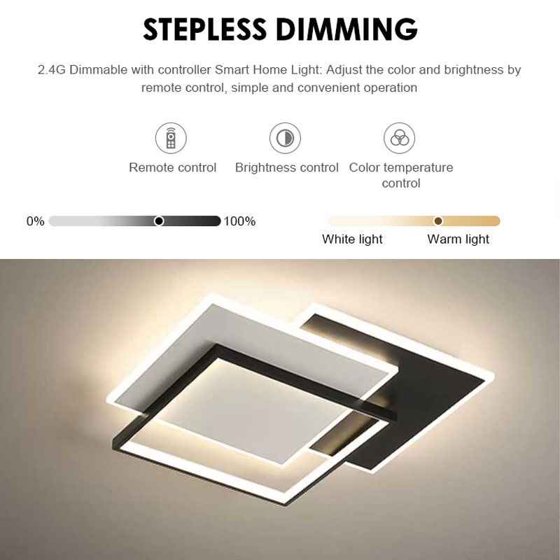 LED chandelier with remote control CHIARA 102W, 3 Squares, Cold/Warm/Neutral light, Dimmable, Black