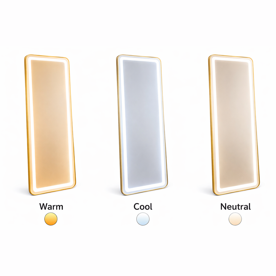 Rectangular LED Mirror, Golden Frame, 50x160cm, Dimmable, Cold/Warm/Neutral Light, Dressing Couture