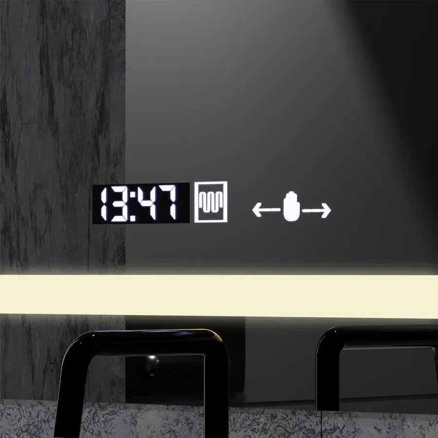 Mirror LED rectangular 80x60cm Definition MotionGlow Marcello Dismantling Clock Defrosting System