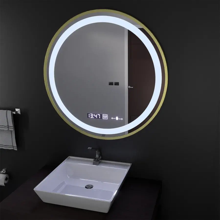 Mirror LED round 70cm celesti Royale Gold MotionGlow Marcellow Dimable Clock Defrosting System