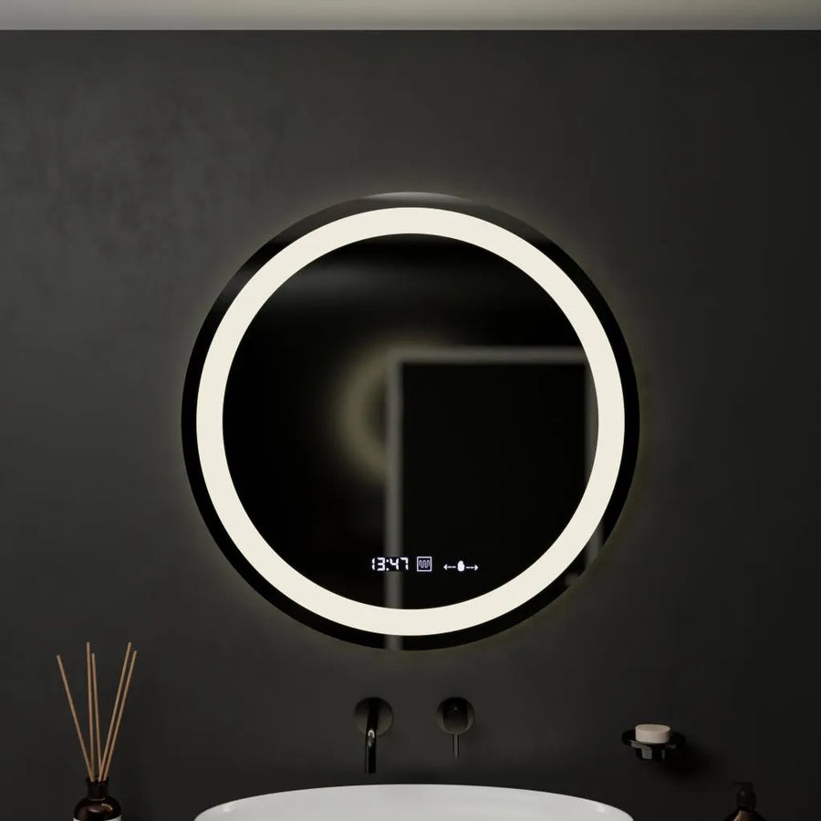 60cm round LED mirror Celeste MotionGlow Marcello Dimable Clock Defrition System