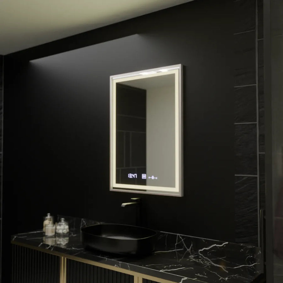 Mirror LED rectangular 60x80cm Verite Imperial Silver Motion Glow Marcello Dismantic Clock Defrition System