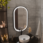 LED Mirror Helmut Sensor De-fogging System, Clock and Temperature 50x90 cm Black Frame Brushed Marcello Funghi
