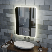 ARTAR Touch Rectangular LED Mirror, 60X80cm, Demist System, Dimmable, Clock and Temperature, Warm Neutral Cold Light 3000K/4000K/6000K
