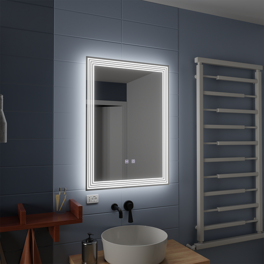 Rectangular LED mirror, 60x80cm, ADIS Touch, Demister System, Dimmable