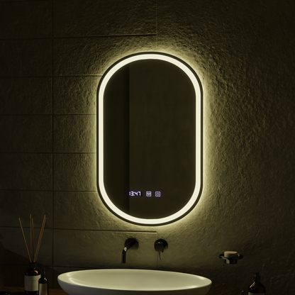Wilhelm Touch LED Mirror with Defog System, Clock and Temperature 50x80 cm