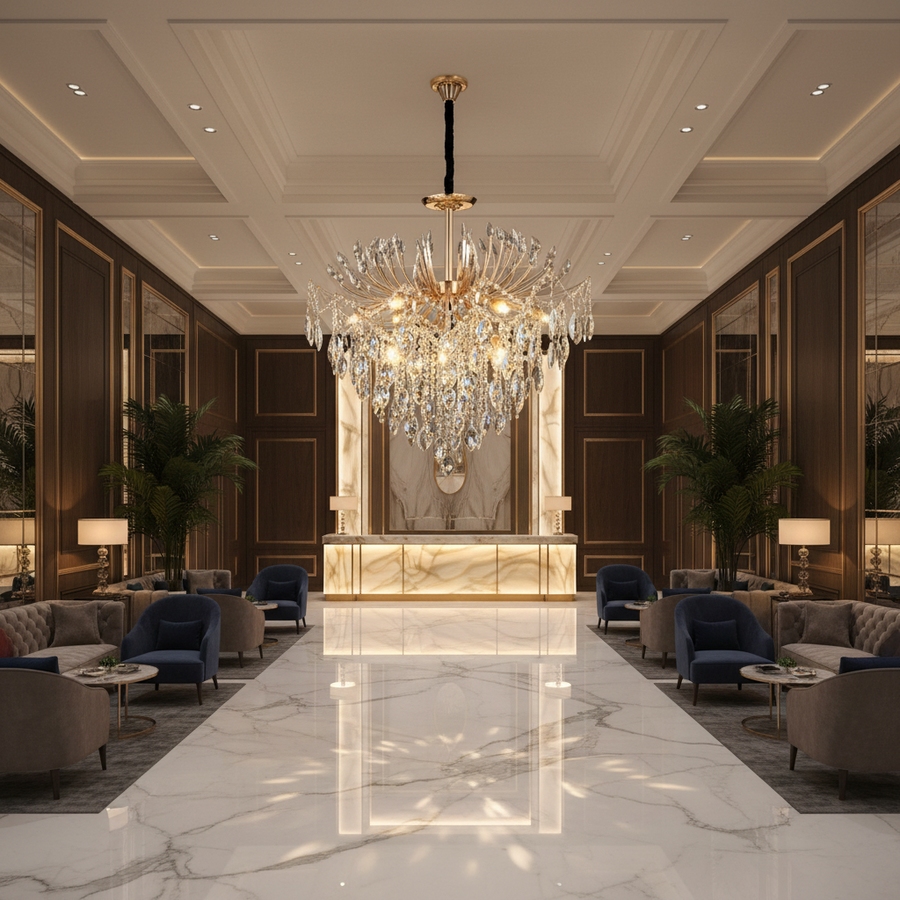 Crystal Chandelier CC9313/12FGD, 12x E14, Diameter 50cm, Gold
