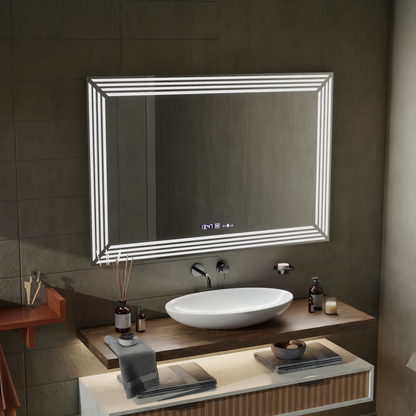Mirror LED rectangular 60x80cm Venezia Sensor Motionglow Marcellow Dimable Clock Defrosting System