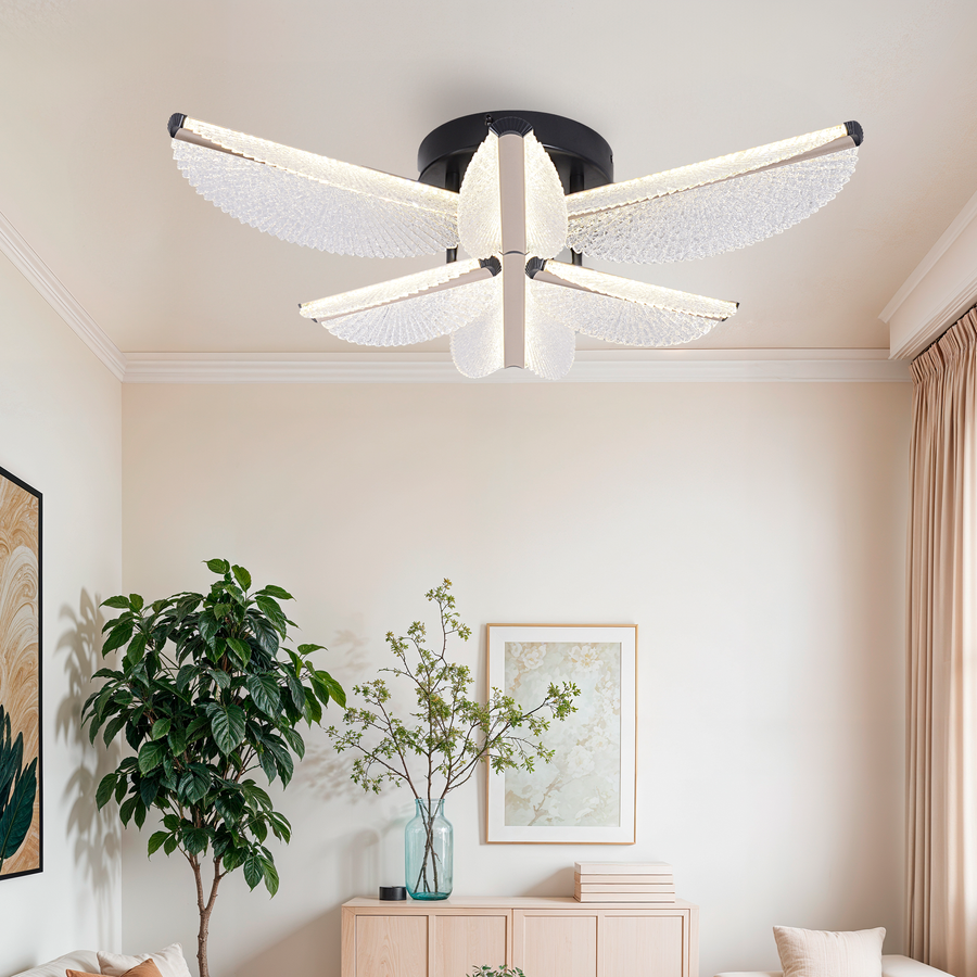 LED Chandelier with Remote Control TULLIO 68W, 6 Petals, Cold/Warm/Neutral light, Dimmable, Black