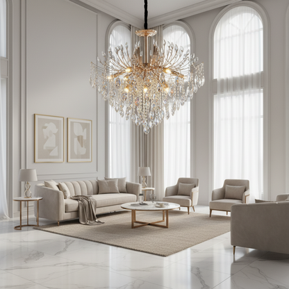 Crystal Chandelier CC9313/12FGD, 12x E14, Diameter 50cm, Gold