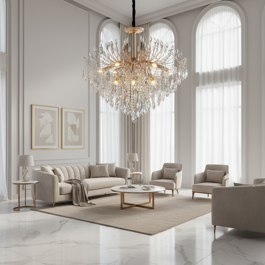 Crystal Chandelier CC9313/12FGD, 12x E14, Diameter 50cm, Gold