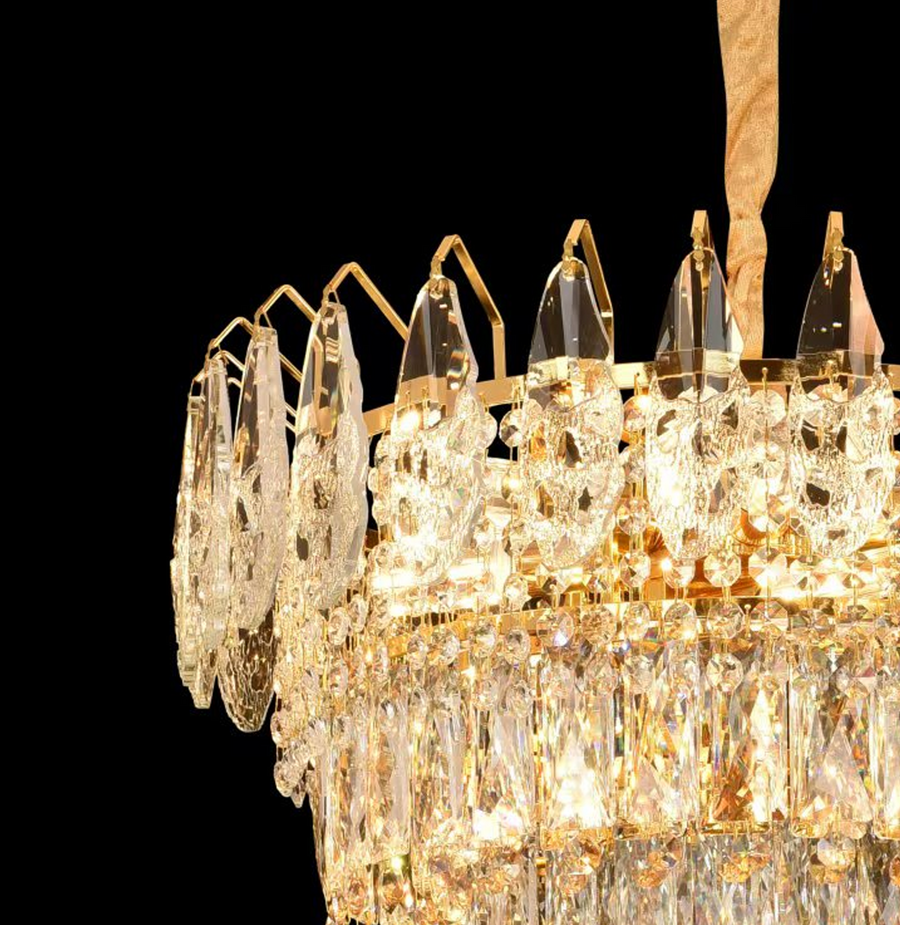 WINDSOR Eleganza Crystal Chandelier 6x E14, Diameter 49cm, Shiny Gold, Adjustable Height