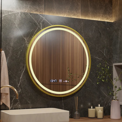 Mirror LED round 60cm celesti Royale Gold Eleve MotionGlow Marcello Dimable Clock Defrosting System