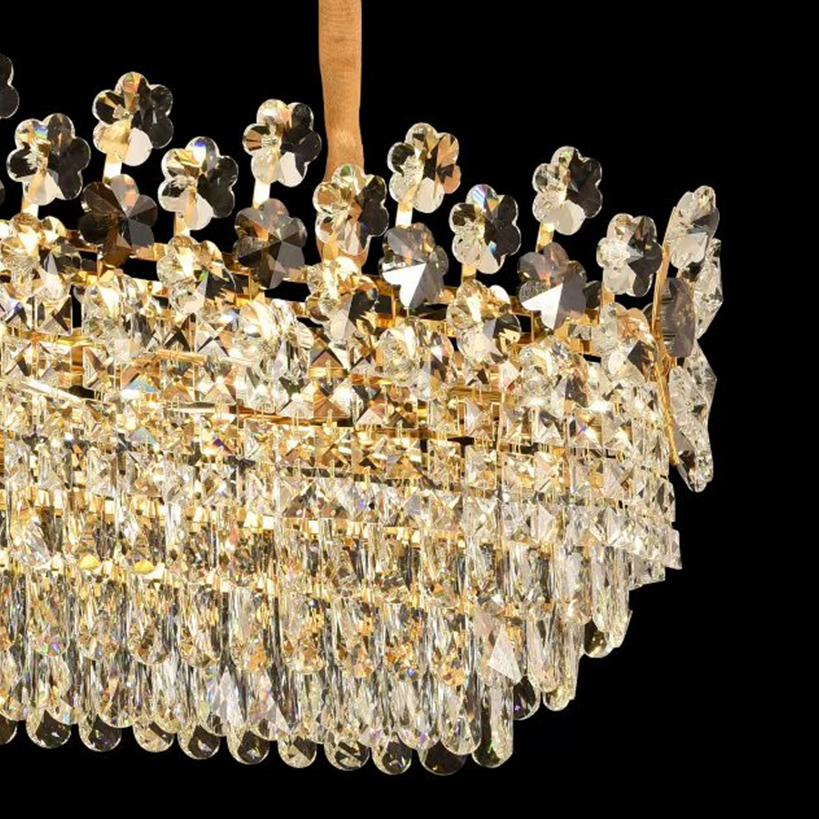 WINDSOR Eleganza Crystal Chandelier 6x E14, Diameter 49cm, Shiny Gold, Adjustable Height