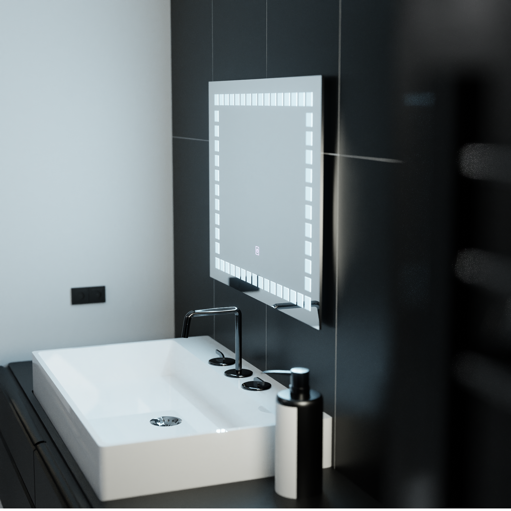 Rectangular LED Mirror 80x60cm Grid Light Basic Touch