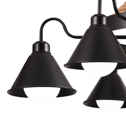 Vintage Rope Chandelier PEDRO, 4 x E27 Dark Wood