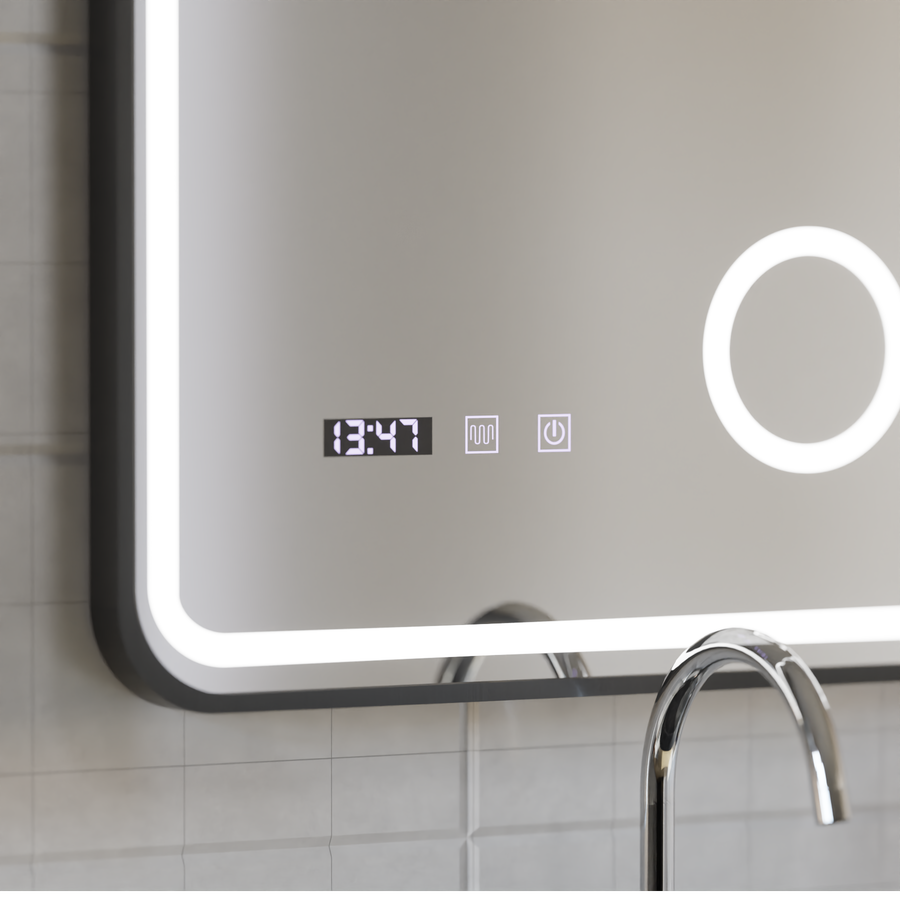 Ulrich Touch LED Mirror Defog System, Clock and Temperature 60x80 cm Brushed Black Frame Cosmetic Magnifier