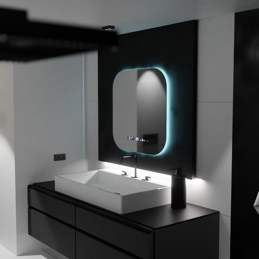 Rectangular LED mirror 60x60cm harmony motionglow marcellow system disabilities & daim thermometer