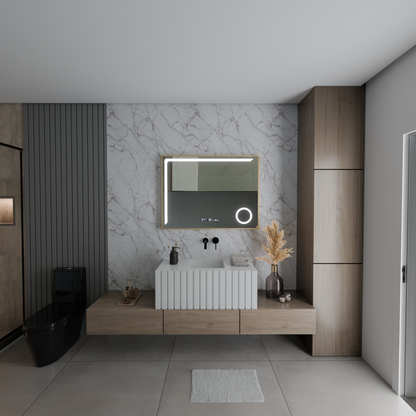 MotionGlow Sensor LED Mirror Francesca 80x60 cm Warm/Cold/Neutral Light Dimmable Defog System Thermometer Clock Marcello Funghi Collection