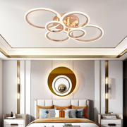 LED chandelier with remote control BETTY 82W, 6 Circles, Cold/Warm/Neutral light, Dimmable, Shiny Gold