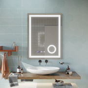 Manfred Touch LED Mirror Defog System, Clock and Temperature 60x80 cm Cosmetic Magnifier