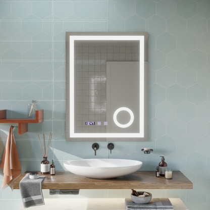 Manfred Touch LED Mirror Defog System, Clock and Temperature 60x80 cm Cosmetic Magnifier