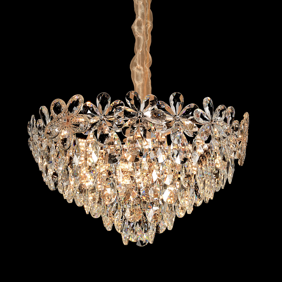 Magno Crystal Chandelier 11xE27, Diameter 60cm, Shiny Gold, Adjustable Height, Metal and Crystal