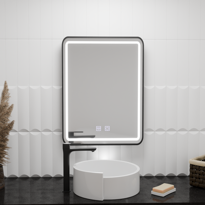 Rectangular LED Mirror 90x75cm Edge LUMINOUS Touch Defog System, Black Frame