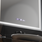 Rectangular LED mirror, 100x75cm, Verite MotionGlow Marcello, Demister System, Clock & Thermometer, Dimmable