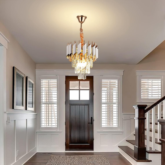 Crystal Chandelier VERSAILLES Petito 3xE14, Diameter 30cm, Shiny Gold and White, Adjustable Height, Metal and Crystal