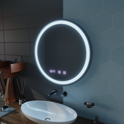 Otto Touch LED Mirror with Defog, Clock and Temperature System 80 cm Brushed Black Frame