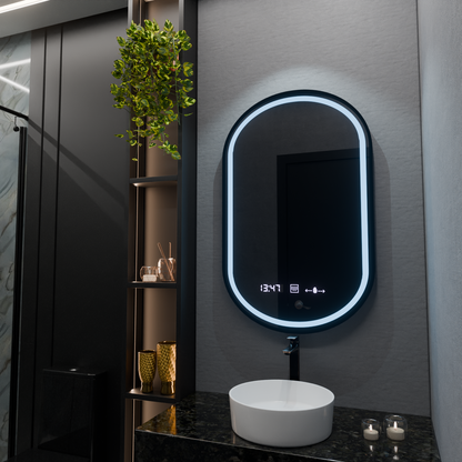 Oval LED Mirror 50x80cm Alessia MotionGlow Marcello Dimable Clock Defrosting System