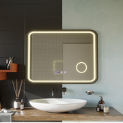 Bernd Touch LED Mirror Defog System, Clock and Temperature 80x60 cm Brushed Black Frame Cosmetic Magnifier