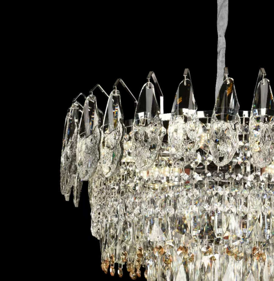 WINDSOR Eleganza Crystal Chandelier 6x E14, Diameter 49cm, Shiny Gold, Adjustable Height