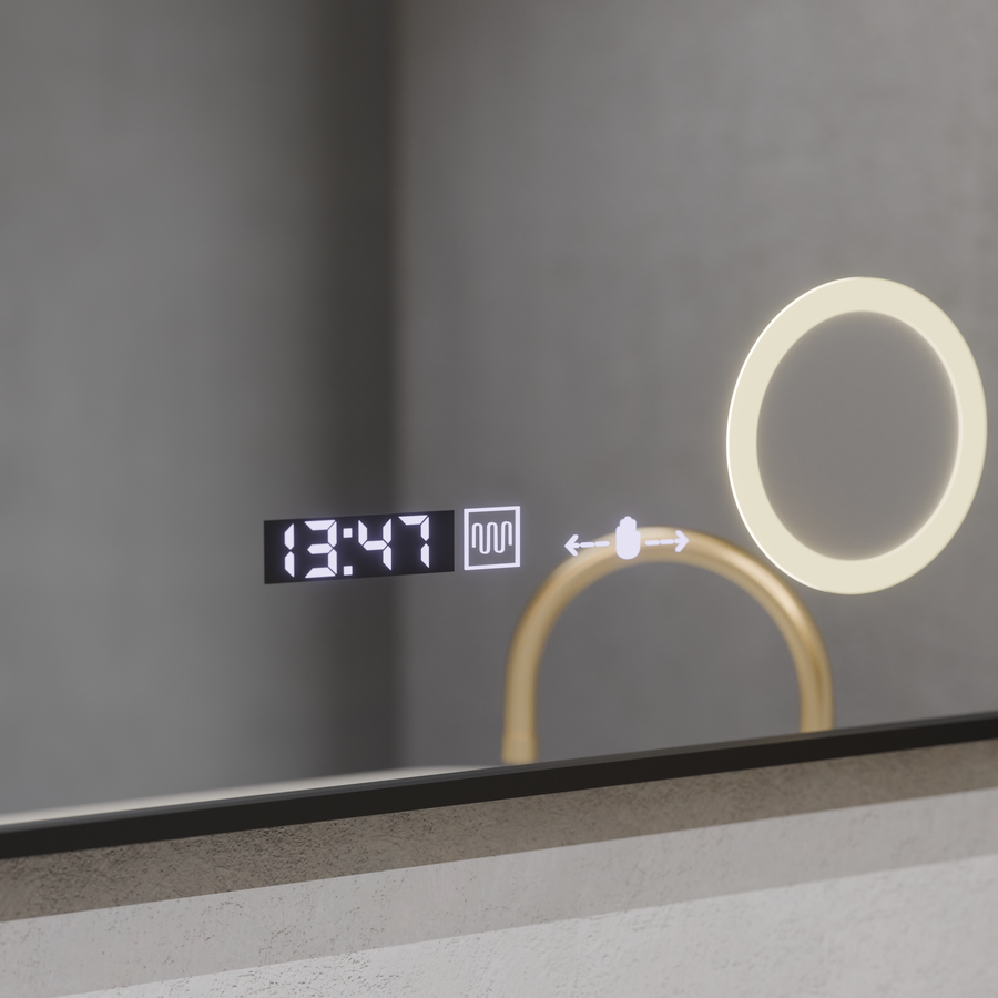 MotionGlow Sensor LED Mirror Francesca 80x60 cm Warm/Cold/Neutral Light Dimmable Defog System Thermometer Clock Marcello Funghi Collection