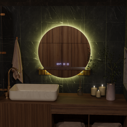 Alfred Touch LED Mirror with Defog System, Clock and Temperature 60x60 cm with Integrated Stand