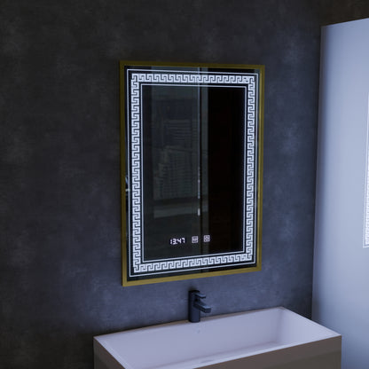 Bruno Touch LED Mirror with Defog System, Clock and Temperature 60x80 cm Brushed Silver Frame