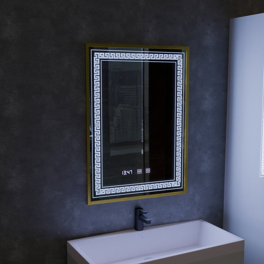 Bruno Touch LED Mirror with Defog System, Clock and Temperature 60x80 cm Brushed Silver Frame