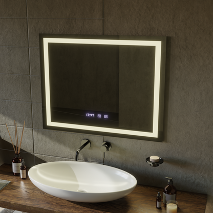 Werner Touch LED Mirror with Defog System, Clock and Temperature 80x60 cm