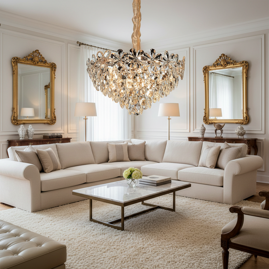 Magno Crystal Chandelier 11xE14, Diameter 60cm, Shiny Gold, Adjustable Height, Metal and Crystal